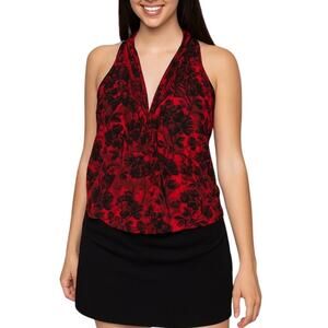 Cupcakes and Cashmere Red and Black Floral Sleeveless Racer Back Blouse Small